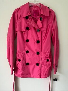 Pink Envelope Hot Pink Double-Breasted Trench Coat with Waist Tie